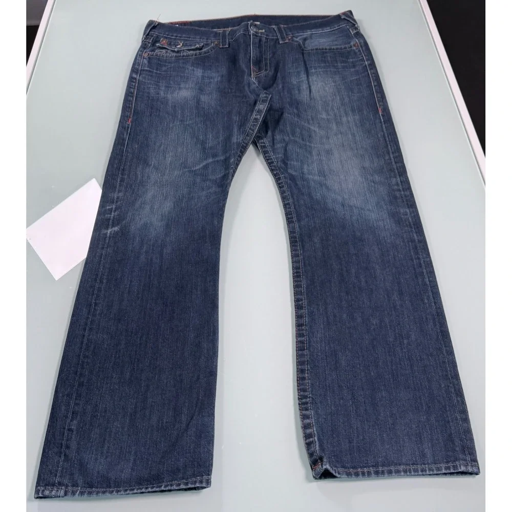True Religion Ricky Straight Leg Mens Blue Denim 100% Cotton Jeans - 38x32